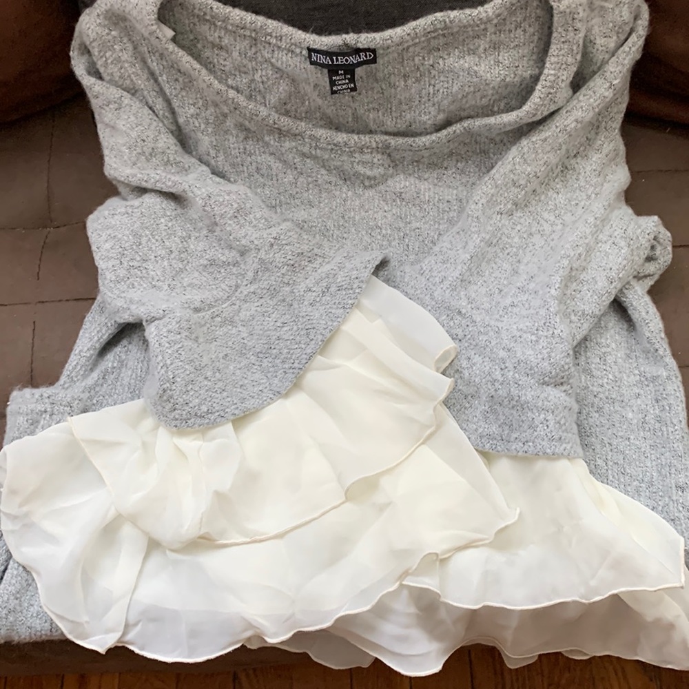 Nice dress up shirt/light sweater with ruffled cream arms
